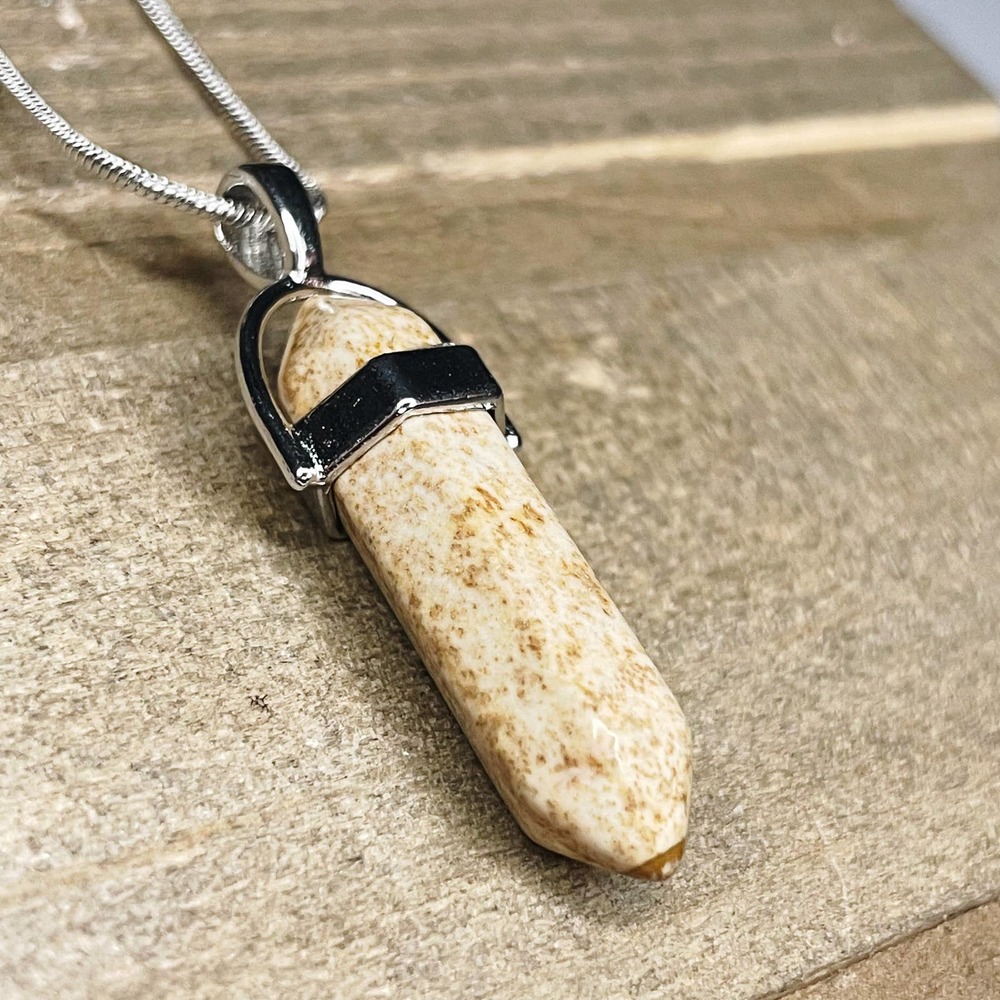 Picture Jasper Crystal Pendant on 16" Silver Snake Chain #087